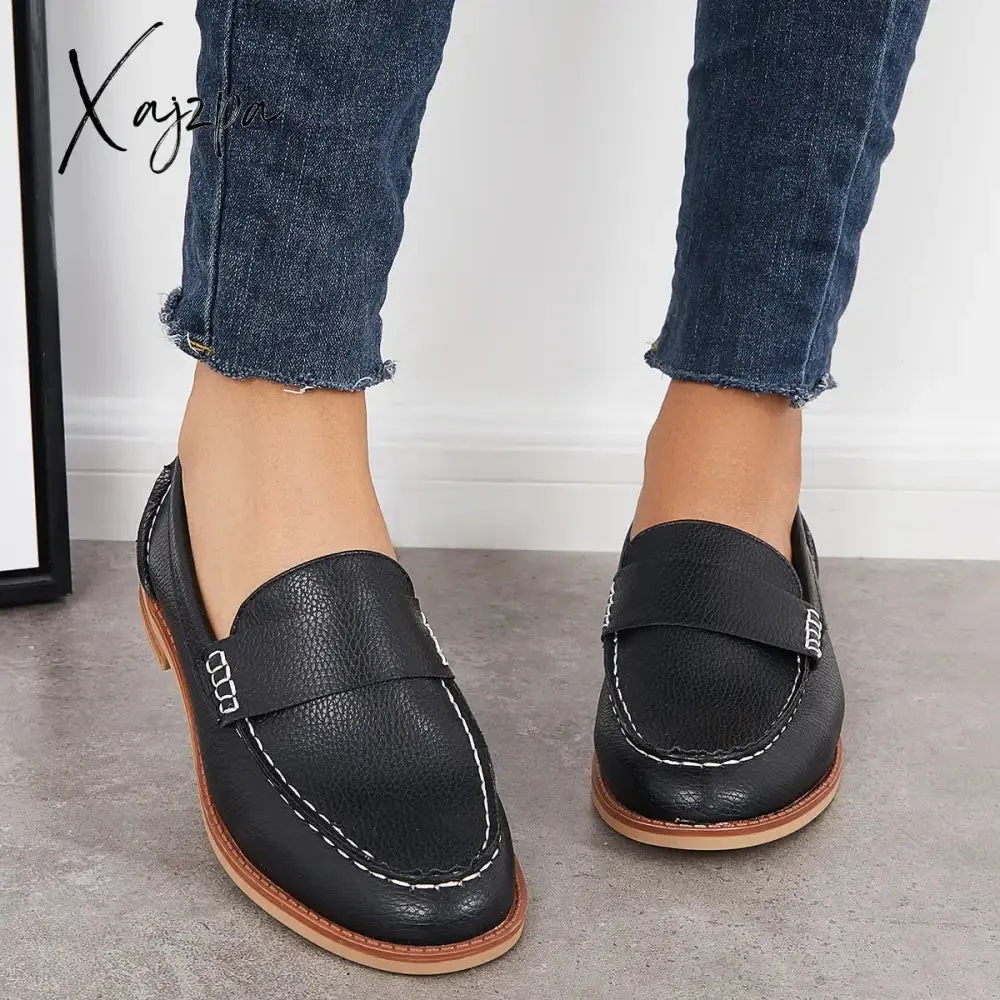 Xajzpa - Women's Retro Round Toe Loafers Casual Daily Flat Shoes