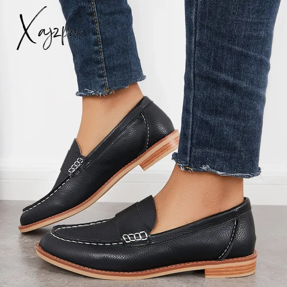 Xajzpa - Women's Retro Round Toe Loafers Casual Daily Flat Shoes