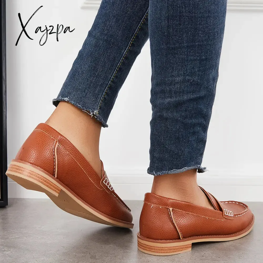 Xajzpa - Women's Retro Round Toe Loafers Casual Daily Flat Shoes