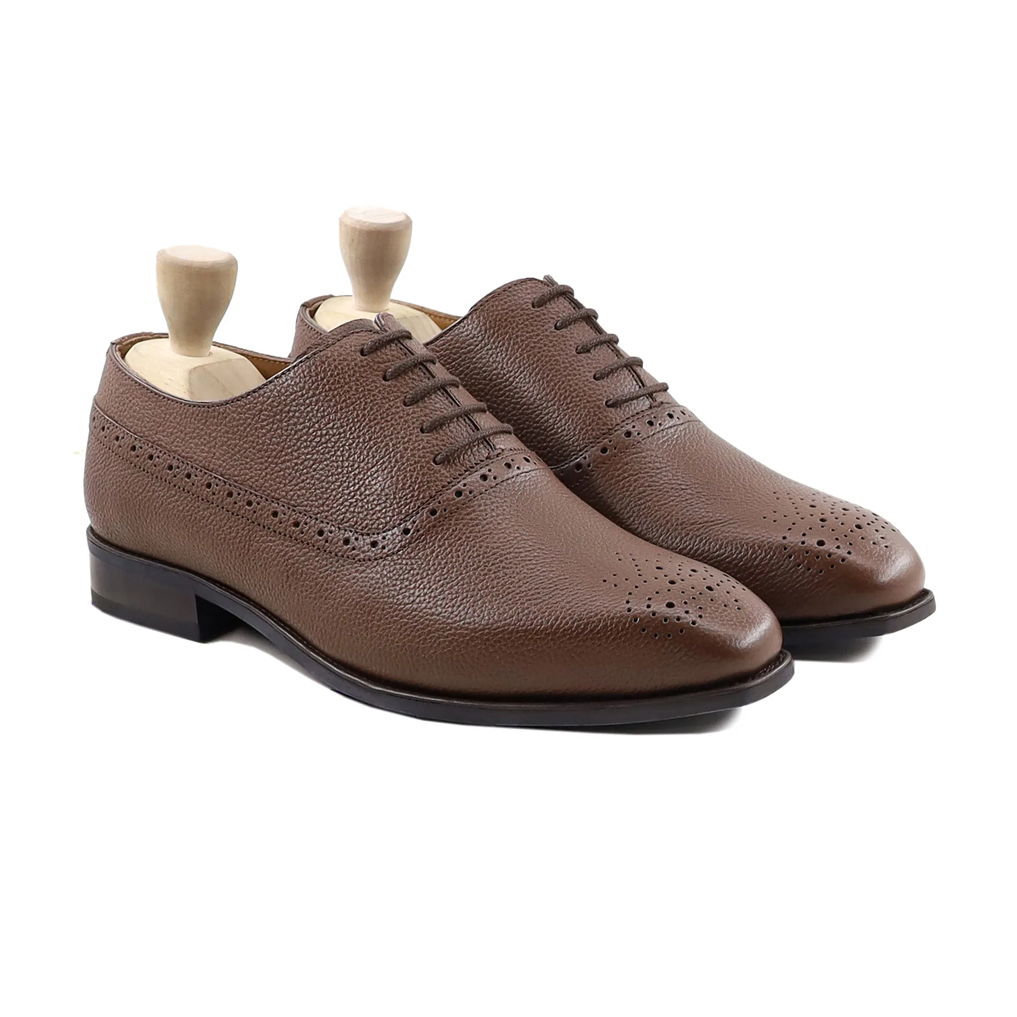 Yaretzi - Men's Brown Pebble Grain Leather Oxford Shoe